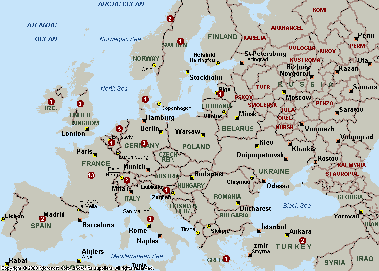 COZY Mailing List Member Distribution - Europe